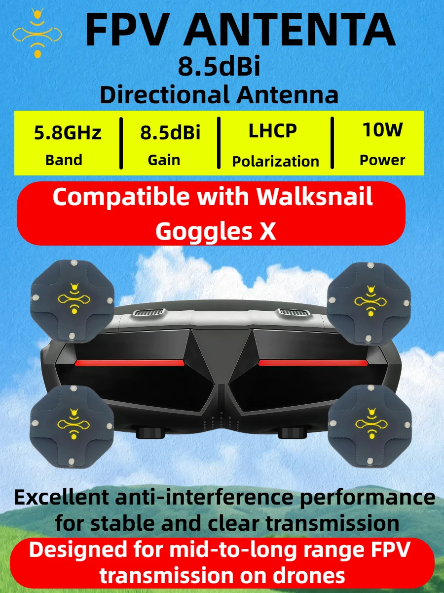 8.5dBi High Gain LHCP 5.8GHz D - огляд і ціна Drone Racing Goggles