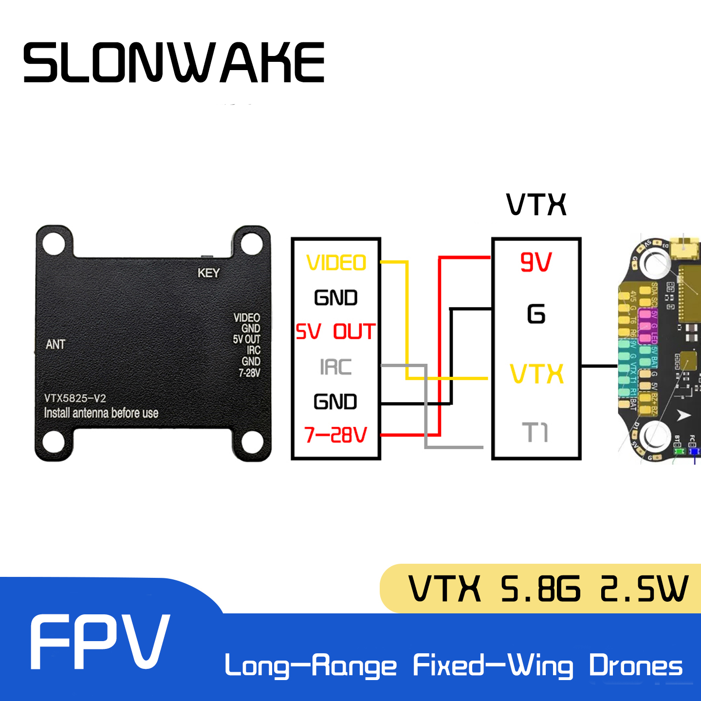 SLONWAKE 5.8G 48CH FPV Transmi - огляд і ціна Drone Racing Frame