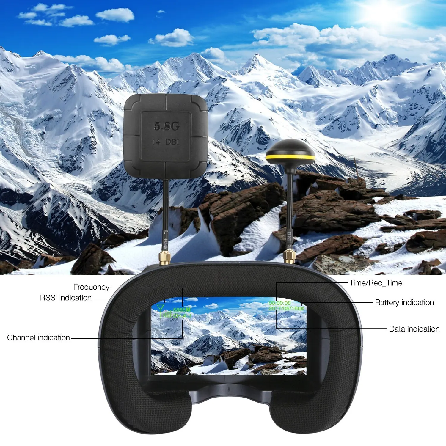 FPV Goggles 008D 5.8G 40CH 4.3 - огляд і ціна Drone Racing Goggles